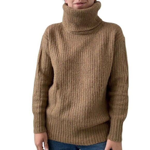 Everlane Womens Alpaca Wool Tan Oversized Turtleneck Ribbed Cozy Sweater Sz XS - Picture 7 of 11